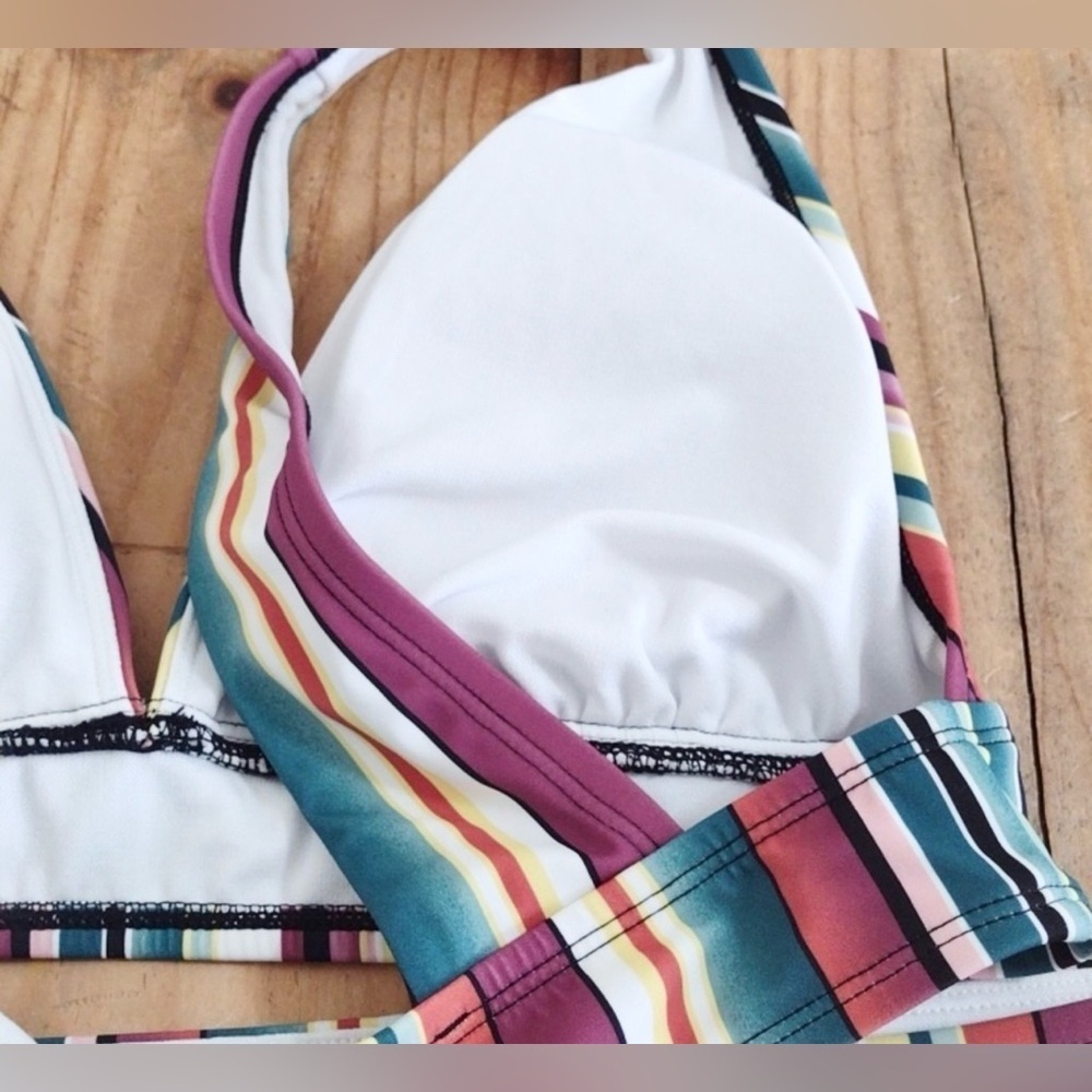 ASOS Colorful Striped B Neck Bikini Top Size Large Swimwear - Picture 5 of 11